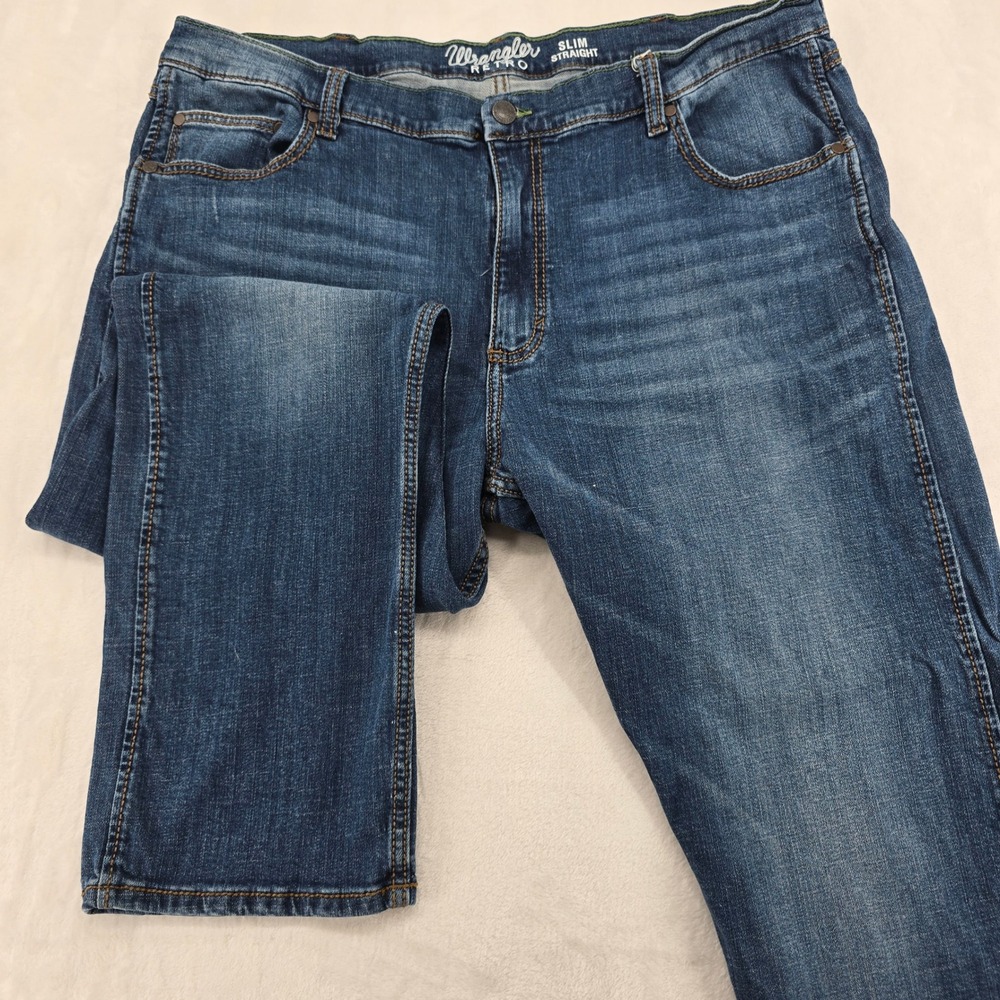 Wrangler Jeans Mens 42x32 Slim Straight Blue Retro Denim 10WLT88CW